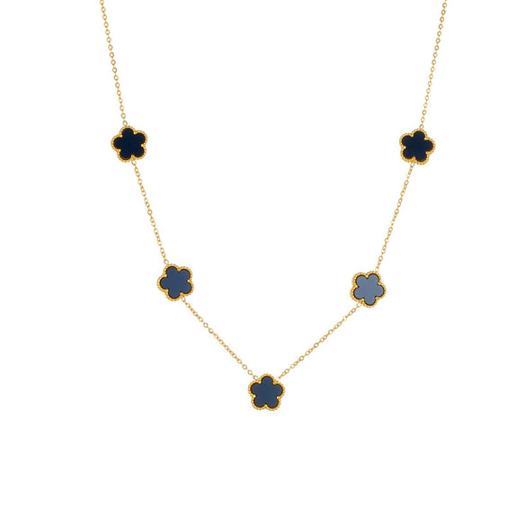 Necklace Fashionable Simple Versatile Twocolor Black And White Flower Goldplated Titanium Steel Chain Jewelry For Women