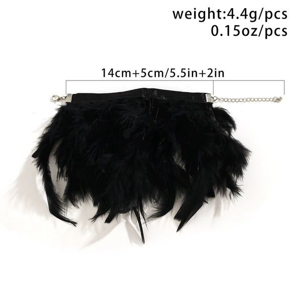Necklace Feather Ribbon Handmade Geometric Dark Style