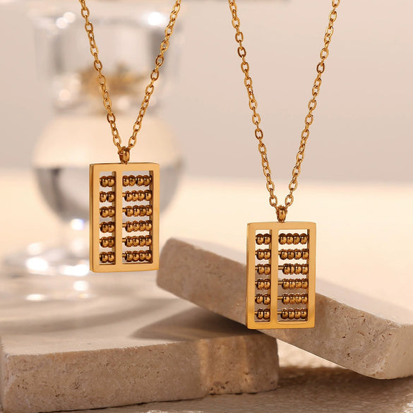 Necklace Female 316L Stainless Steel Pvd Electroplated Golden Ruyi Small Round Bead Abacus Pendant