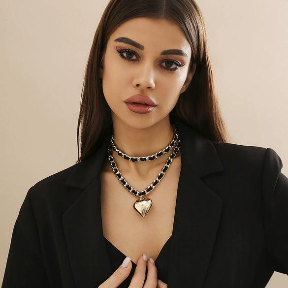Necklace Flannel Pu Aluminum Cross Chain Alloy Heart Electroplating Allmatch Style