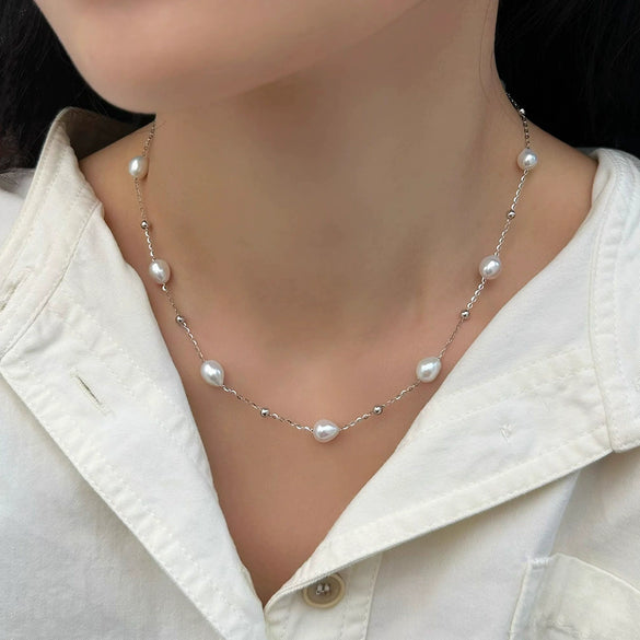 Necklace Freshwater Pearl Alloy Copper Ochain Electroplating Light Luxury Niche Design Unisex