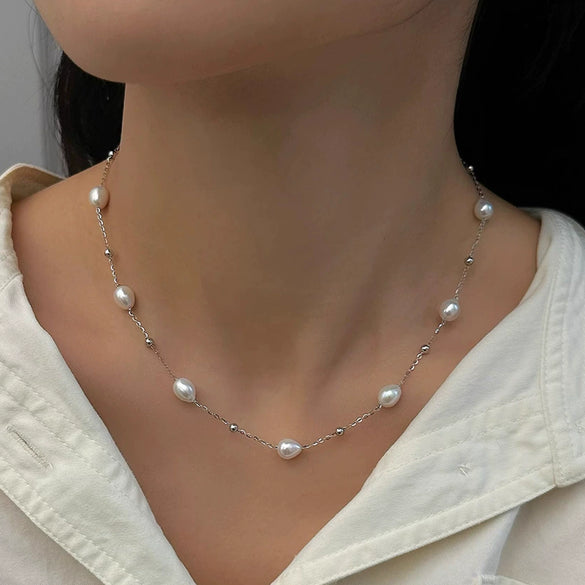Necklace Freshwater Pearl Alloy Copper Ochain Electroplating Light Luxury Niche Design Unisex
