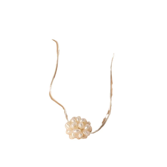 Necklace Freshwater Pearl Ball Copper Crystal Flower Handmade Women's Natural Style