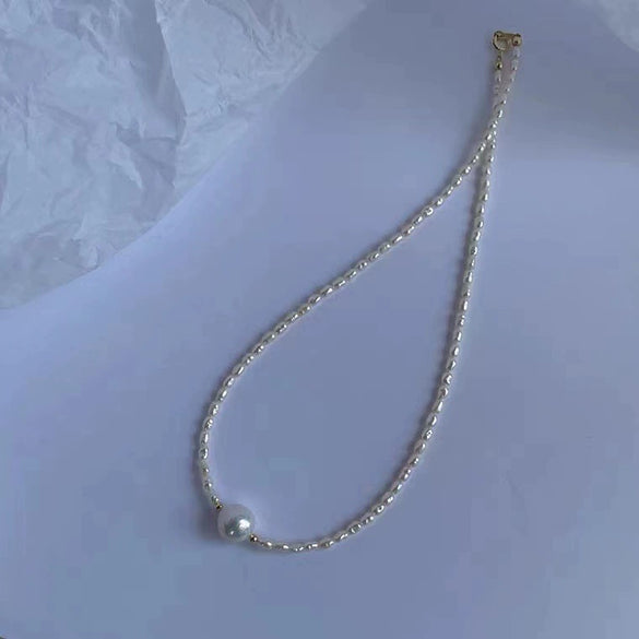Necklace Freshwater Pearl Copper Alien Shape Pleated Simple Design Fashion Minimalist