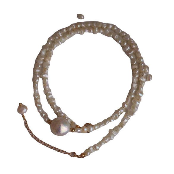 Necklace Freshwater Pearl Copper Alien Shape Pleated Simple Design Fashion Minimalist