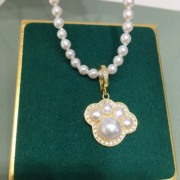 Necklace Freshwater Pearl Copper Cute Cat's Claw Meat Pad Natural Flat Round Rose Buns Round