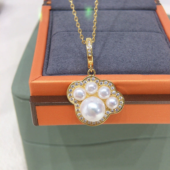 Necklace Freshwater Pearl Copper Cute Cat's Claw Meat Pad Natural Flat Round Rose Buns Round