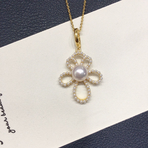 Necklace Freshwater Pearl Copper Round Fashion Minimalist Sweet Flower Universal Buckle Pendant