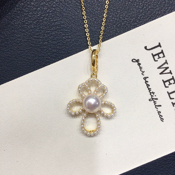 Necklace Freshwater Pearl Copper Round Fashion Minimalist Sweet Flower Universal Buckle Pendant