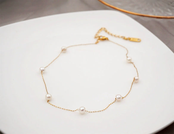 Necklace Freshwater Pearl Gypsophila Retro Simple Elegant Clavicle Chain Titanium Steel Handmade Geometric Style For Women