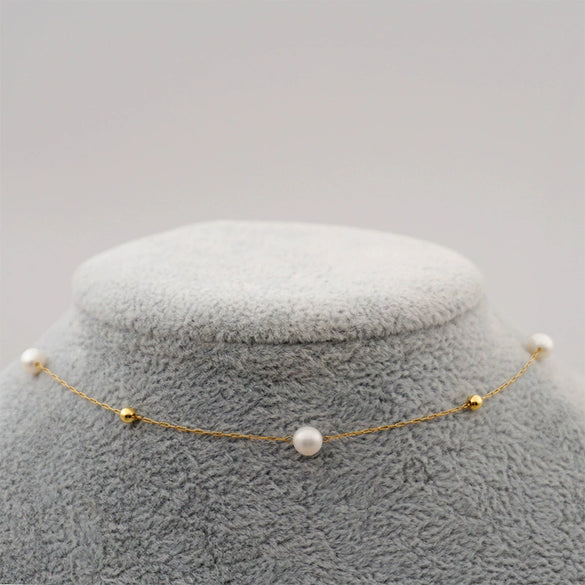 Necklace Freshwater Pearl Gypsophila Retro Simple Elegant Clavicle Chain Titanium Steel Handmade Geometric Style For Women