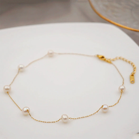 Necklace Freshwater Pearl Gypsophila Retro Simple Elegant Clavicle Chain Titanium Steel Handmade Geometric Style For Women