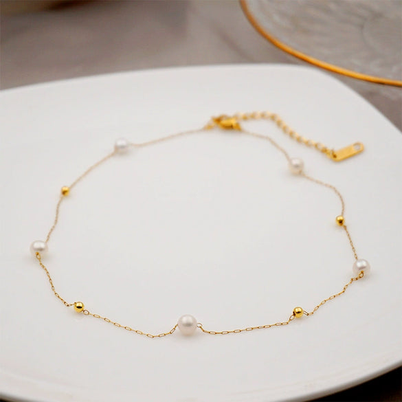 Necklace Freshwater Pearl Gypsophila Retro Simple Elegant Clavicle Chain Titanium Steel Handmade Geometric Style For Women