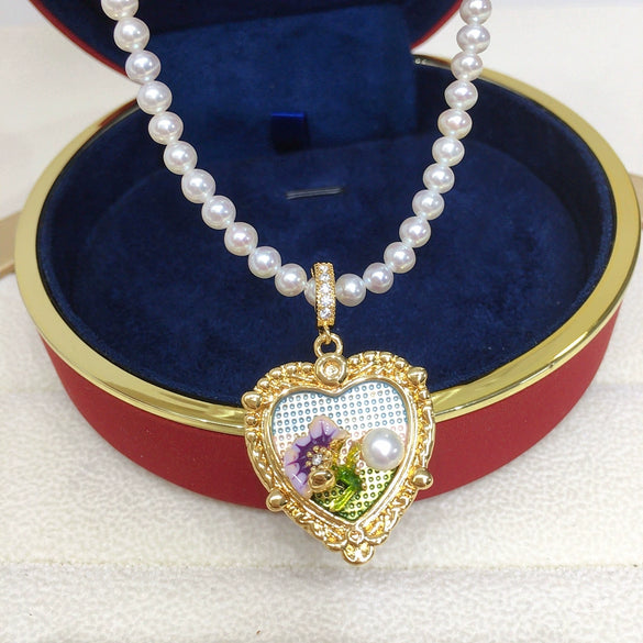 Necklace Freshwater Pearl Heartshaped Copper Monet Garden Middle Ancient Oil Painting Wind
