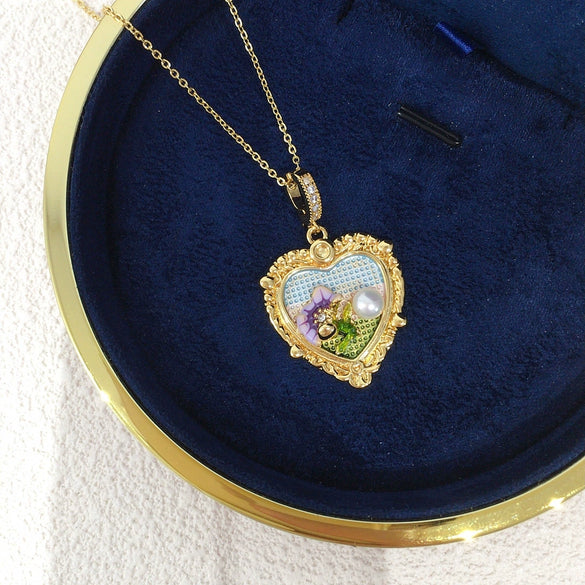 Necklace Freshwater Pearl Heartshaped Copper Monet Garden Middle Ancient Oil Painting Wind