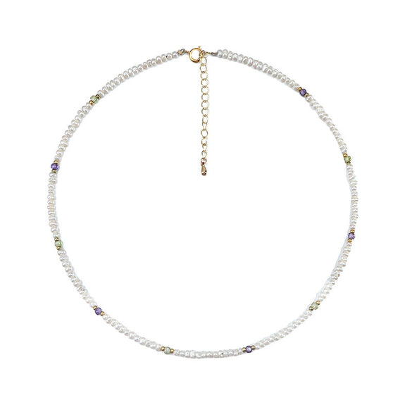 Necklace Freshwater Pearl Irregular Rice Droplet Shape Copper Minimalist Original Design Facet Zircon Crystal