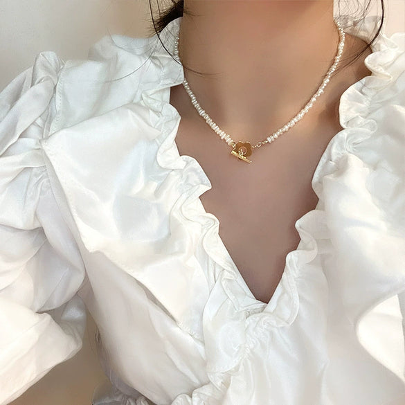 Necklace Freshwater Pearl Metal Alloy Mixed Gem Inlay Geometric Flower Electroplating Snake Bone Chain