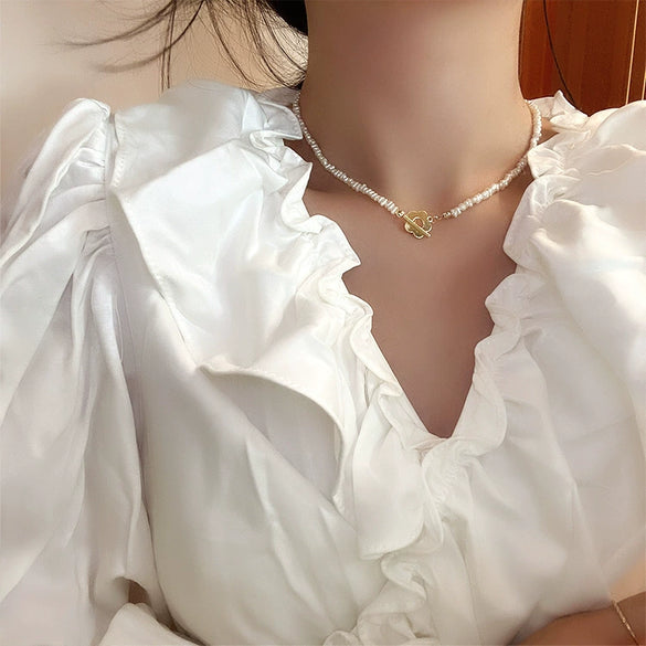 Necklace Freshwater Pearl Metal Alloy Mixed Gem Inlay Geometric Flower Electroplating Snake Bone Chain