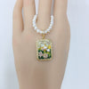 Necklace Freshwater Pearl Monet Garden Middle Ancient Oil Painting Style Square Retro Copper Accessories Special Shape