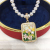 Necklace Freshwater Pearl Monet Garden Middle Ancient Oil Painting Style Square Retro Copper Accessories Special Shape