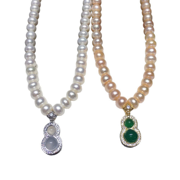 Necklace Freshwater Pearl Natural Chalcedony Agate Gourd Copper Fashion Minimalist