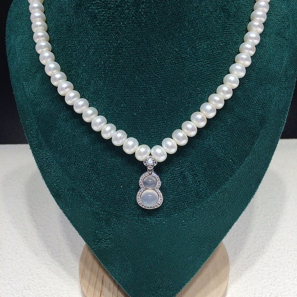 Necklace Freshwater Pearl Natural Chalcedony Agate Gourd Copper Fashion Minimalist