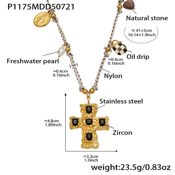 Necklace Freshwater Pearl Natural Stone Semi Precious Stone Color Diamond Zircon Cross 316L Stainless Steel 316L Stainless Steel Geometric Electroplating For Women