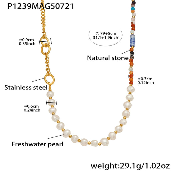 Necklace Freshwater Pearl Natural Stone Semi Precious Stone Color Diamond Zircon Cross 316L Stainless Steel 316L Stainless Steel Geometric Electroplating For Women
