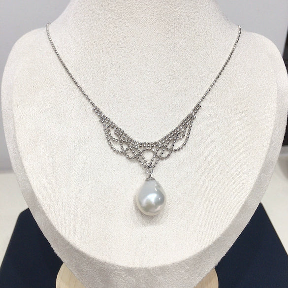 Necklace Freshwater Pearl Retro Lace Multilayer Bean Chain Demon Purple Edison Pearl Pendant Copper Material Perfect Circle Shape