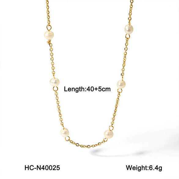 Necklace Freshwater Pearl Titanium Steel Stainless Steel Geometric Electroplating Ochain