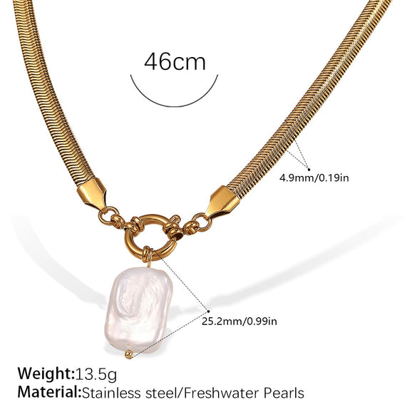 Necklace Freshwater Shell 316L Stainless Steel Electroplating Fashion Irregular Snake Bone Chain Jewelry For Women