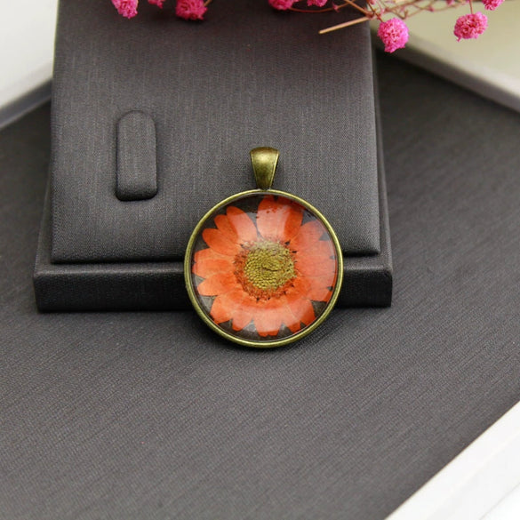 Necklace Glass Glaze Alloy Base Geometric Wrinkled Chrysanthemum Dried Flower Pu Wax Rope