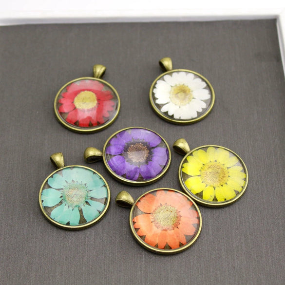 Necklace Glass Glaze Alloy Base Geometric Wrinkled Chrysanthemum Dried Flower Pu Wax Rope