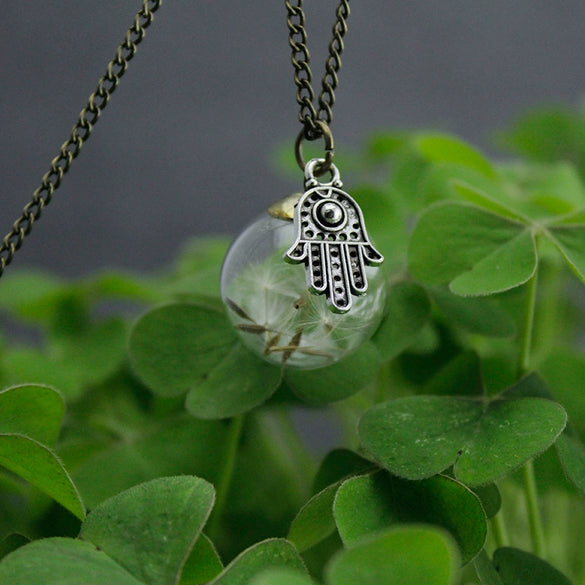 Necklace Glass Glaze Vintage Geometric Dandelion Plant Specimen