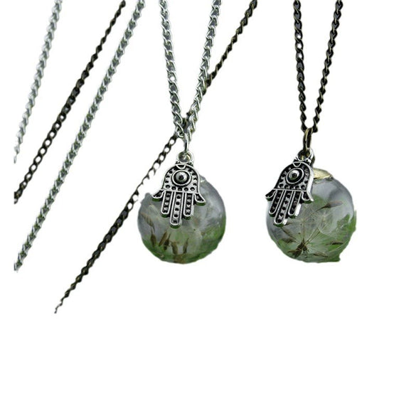 Necklace Glass Glaze Vintage Geometric Dandelion Plant Specimen