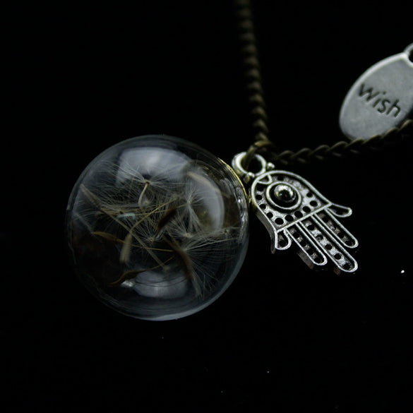 Necklace Glass Glaze Vintage Geometric Dandelion Plant Specimen
