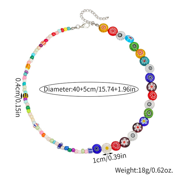 Necklace Glazed Rice Beads Alloy Geometric Handmade For Women
