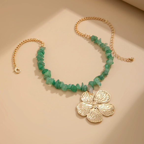 Necklace Gravel Iron Geometric Rhombus Electroplated Retro Flower Clavicle Women's