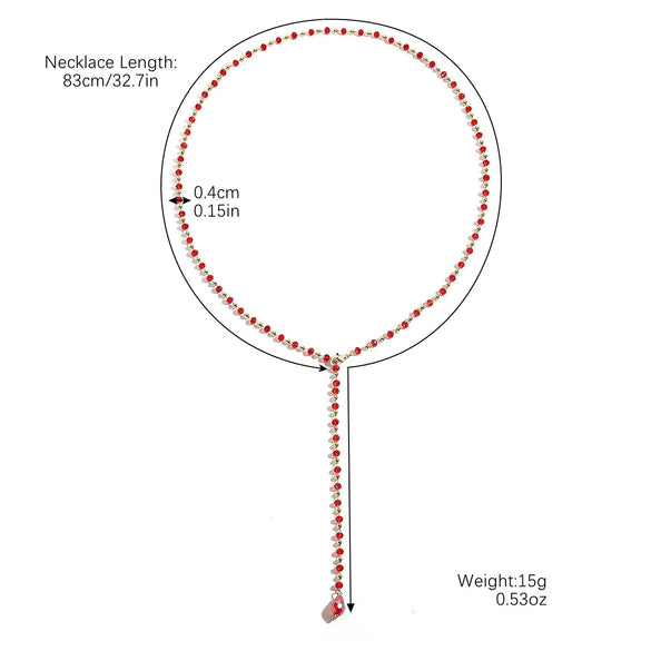 Necklace Handmade Beaded Doublelayer Artificial Crystal Red Retro Geometric Ochain Electroplated For Women