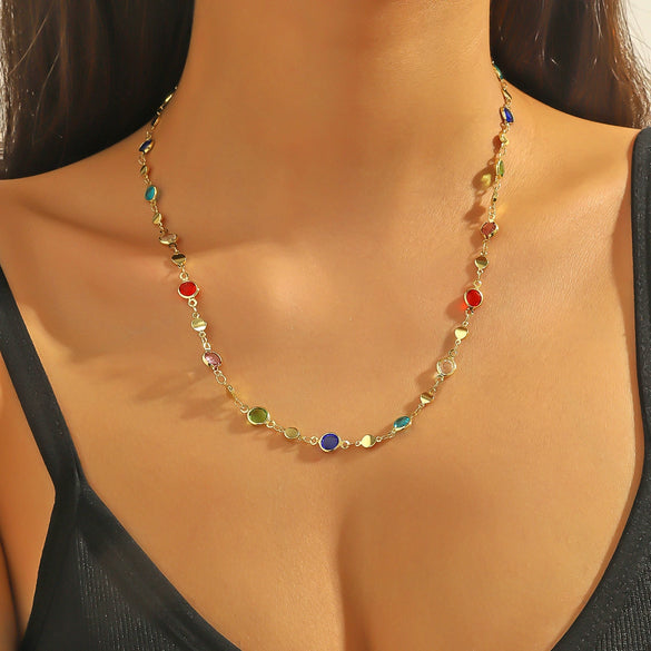 Necklace Handmade Beaded Doublelayer Artificial Crystal Red Retro Geometric Ochain Electroplated For Women