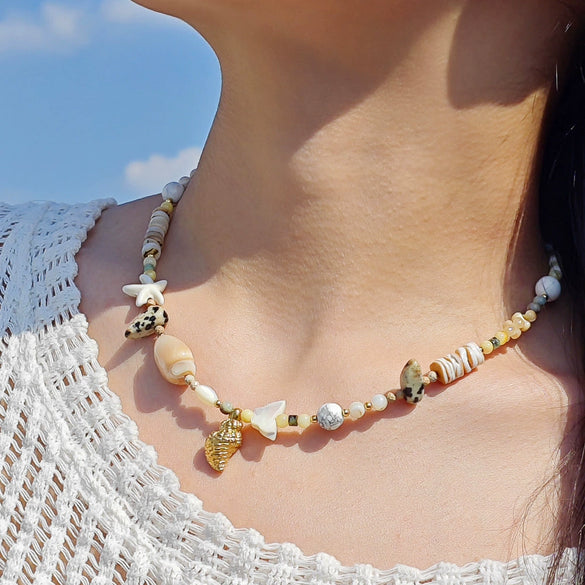 Necklace Handmade Bohemian Style Woven Rope Natural Shell With Geometric Pendant Accessories