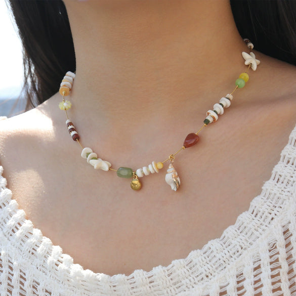 Necklace Handmade Bohemian Style Woven Rope Natural Shell With Geometric Pendant Accessories