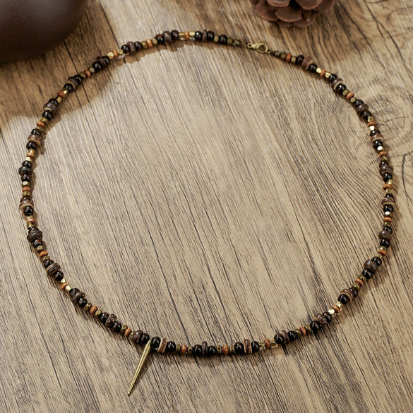 Necklace Handmade With Wooden Beads Tiger Eye Stone Alloy Glitter Stone Geometric Style Electroplated For Men