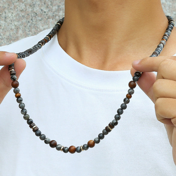 Necklace Handmade With Wooden Beads Tiger Eye Stone Alloy Glitter Stone Geometric Style Electroplated For Men