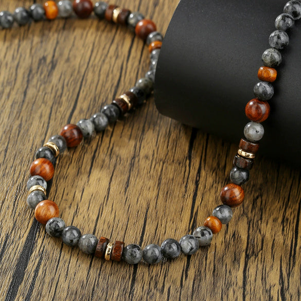 Necklace Handmade With Wooden Beads Tiger Eye Stone Alloy Glitter Stone Geometric Style Electroplated For Men