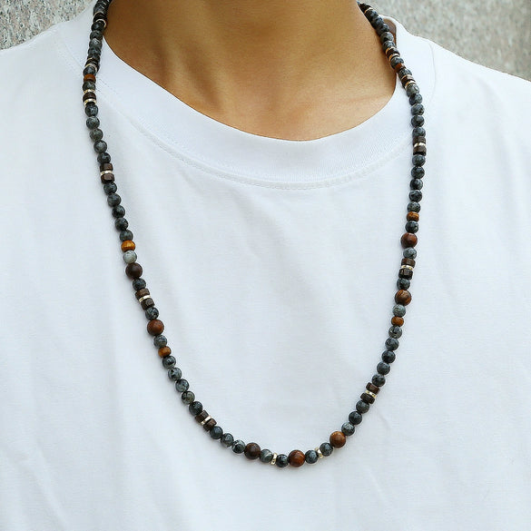 Necklace Handmade With Wooden Beads Tiger Eye Stone Alloy Glitter Stone Geometric Style Electroplated For Men