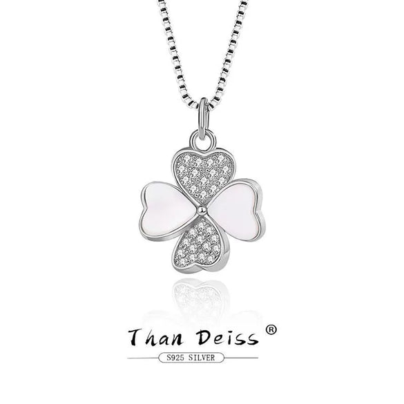 Necklace Heartshaped Fourleaf Clover S925 Silver Geometric Diamond Pendant