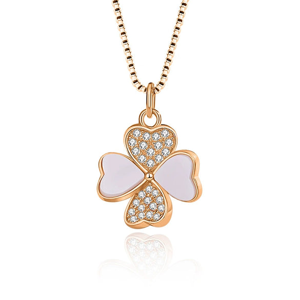 Necklace Heartshaped Fourleaf Clover S925 Silver Geometric Diamond Pendant