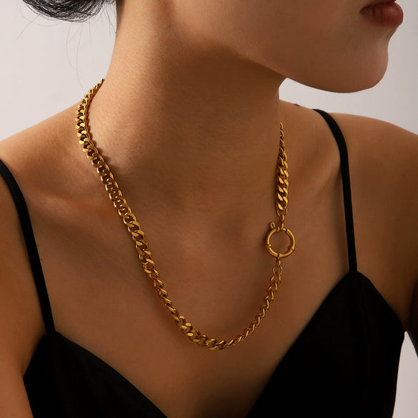 Necklace Hip Hop Trend Steel Cuban Chain 18K Gold Stainless Steel Geometric Electroplated Women's Jewelry