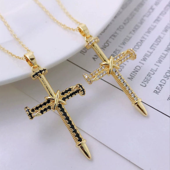 Necklace Hiphop Cross Micropaved Zircon Copper Ochain 14K Gold Electroplated